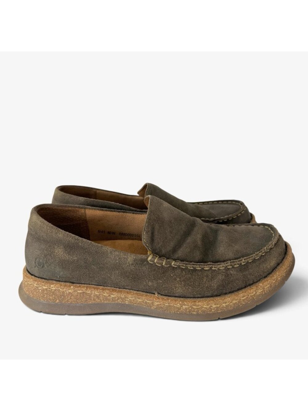 Born Mens Loafers Size 8 / 41 Baylor Taupe Distressed Suede Leather Slip On Shoe